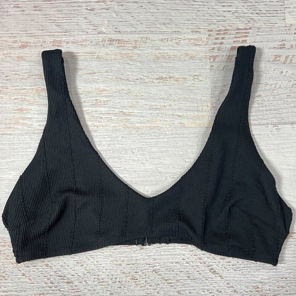Aerie Real Good Ribbed Plunge Bikini Top SIZE XL Black Scoop Stretch